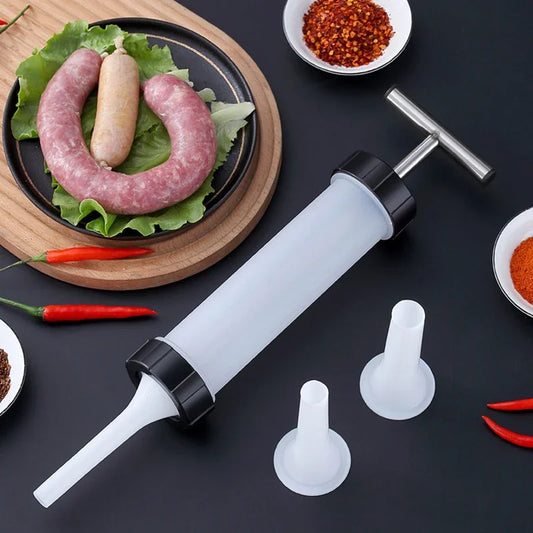Präziser manueller Wurstfüller mit Metallgetriebe, 3 Trichter, handlich - robust