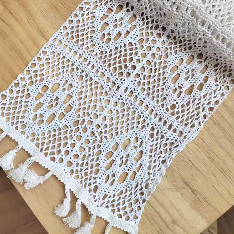 Vintage Beige Tischläufer Häkelspitze Quaste für Couchtisch Hochzeitsdeko