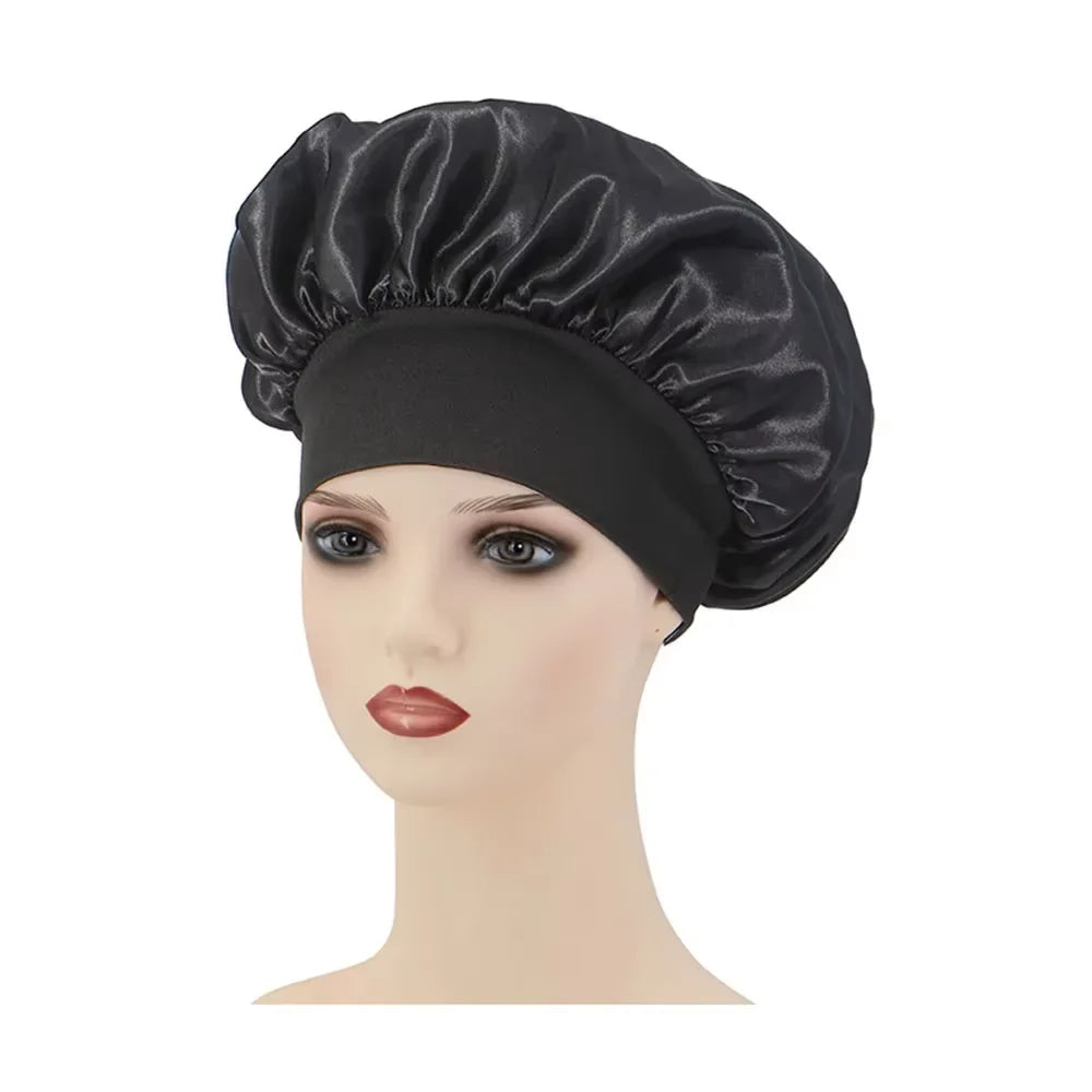 Seidensatin Hauben für Damen und Herren mit elastischem Band für lockiges Haar