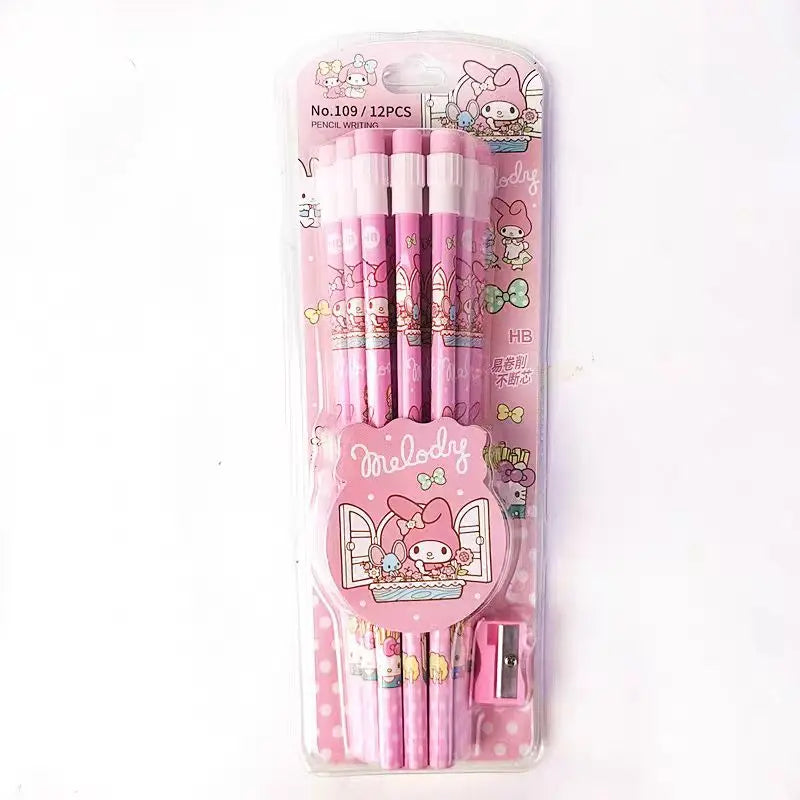 12-teiliges HB Bleistift-Set mit Radiergummi und Spitzer für Studenten