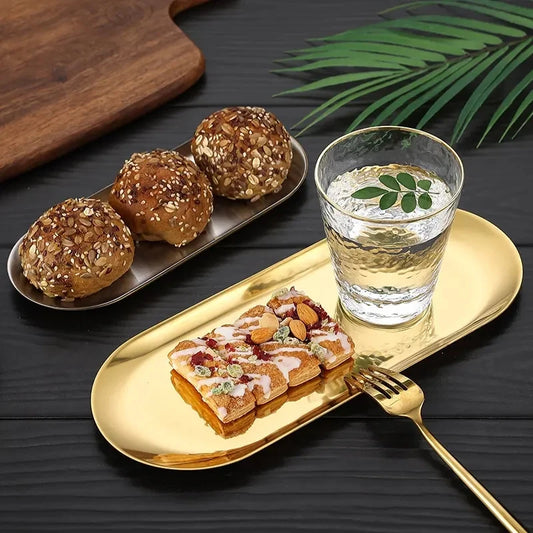 Vielseitige Edelstahl Dessert Platte in Gold - Silber – Stilvoll servieren, 3 Größen