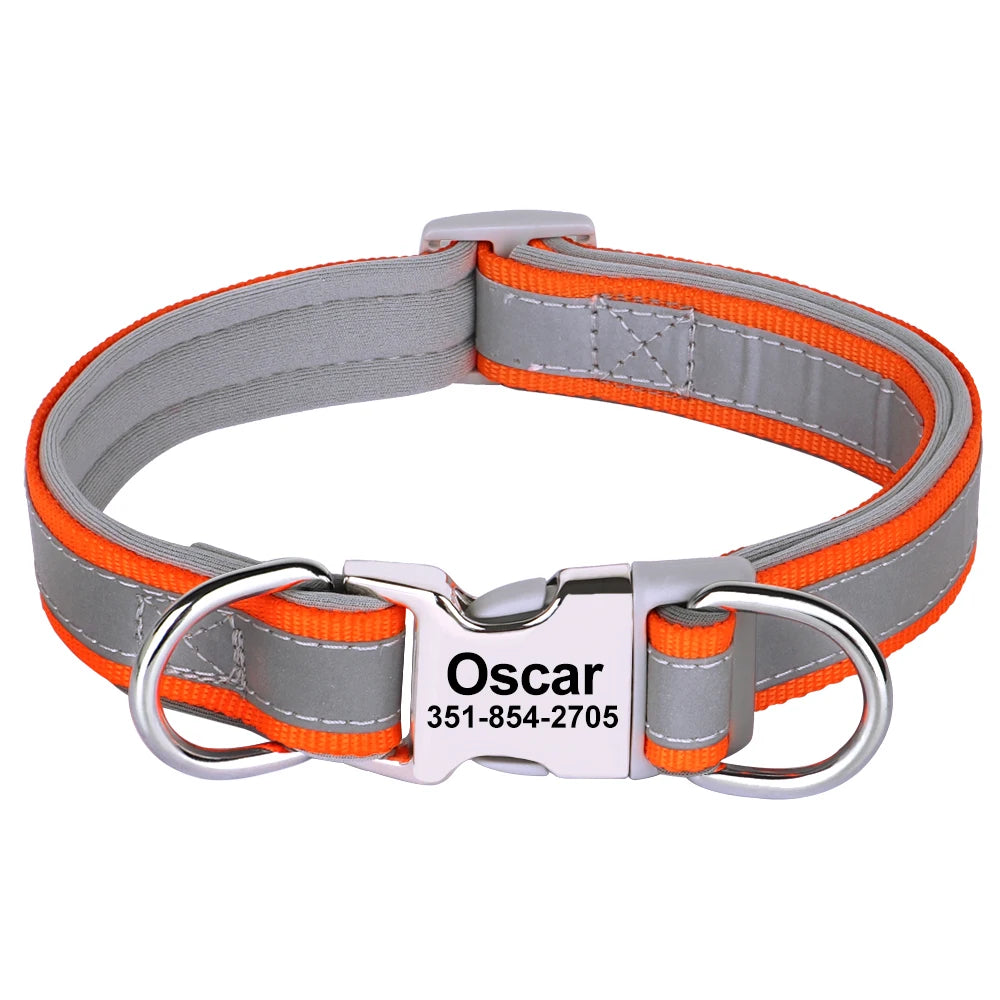 Reflektierendes Hundehalsband mit graviertem ID-Tag, verstellbar für alle Größen