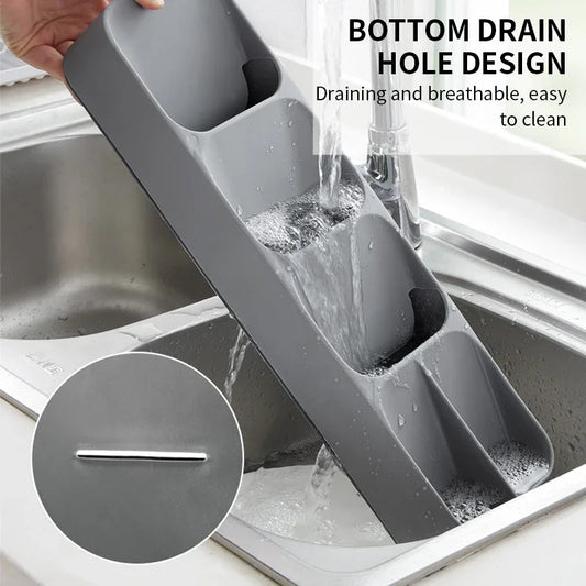 Platzsparend - robust: Grau Besteckaufbewahrungsbox 39,7x14,5x7,5 cm für Küchenordnung