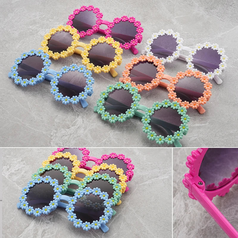 Sonnenschutz trifft Style: Runde Kinder-Sonnenbrille mit blütenblattförmigem Rahmen