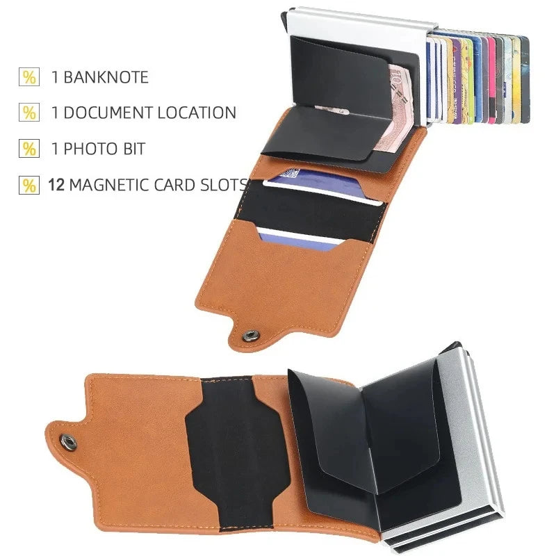 Sichere RFID-Box aus Aluminium - PU-Leder für 12 Karten – elegant - kompakt