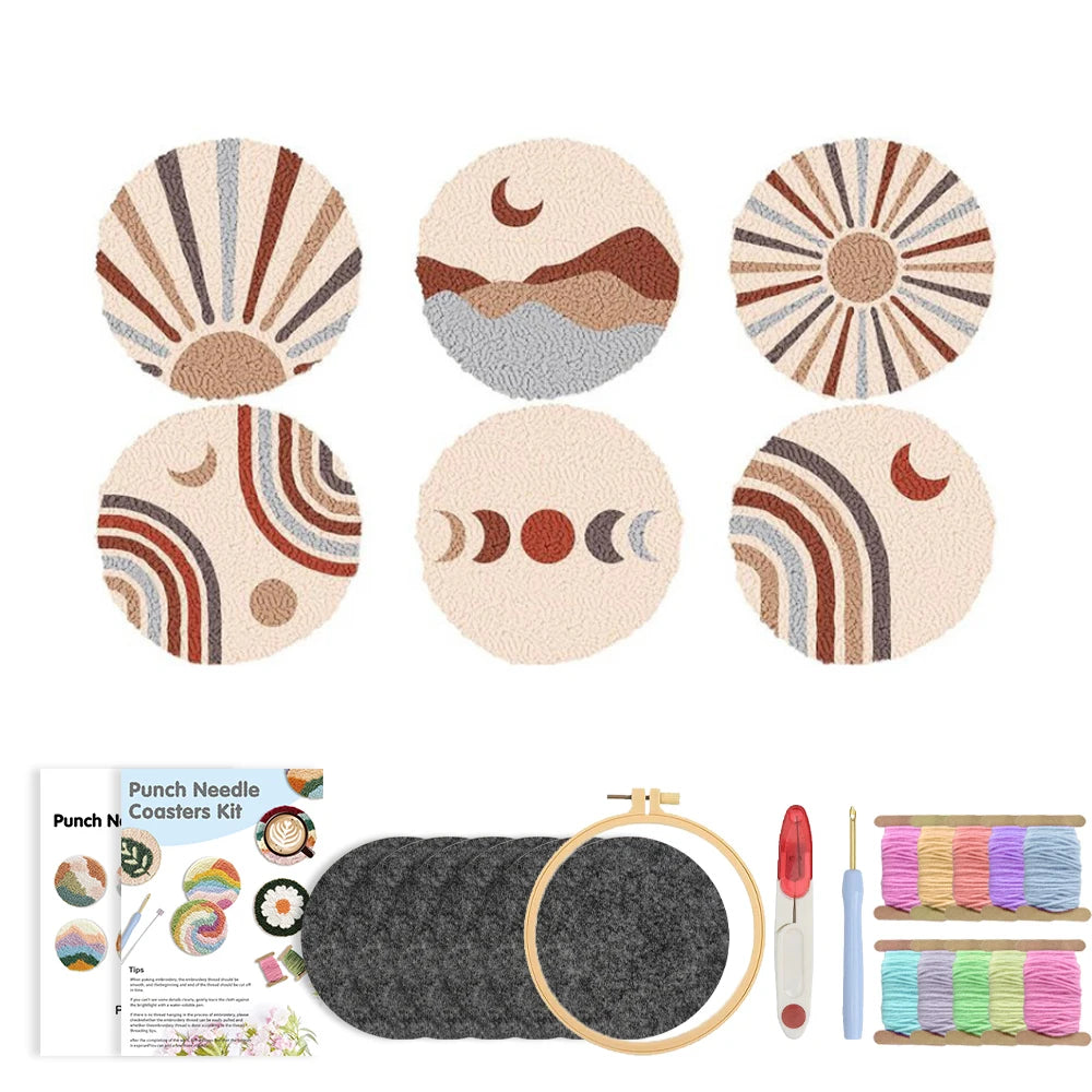 Punch Needle Coaster Kit mit selbstklebendem Filzgarn für Anfänger
