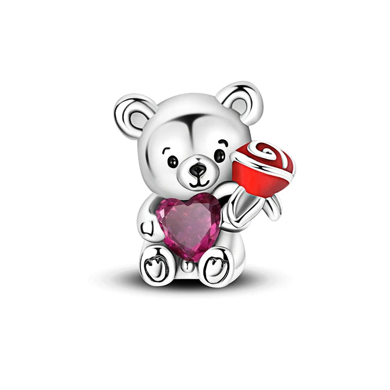 Romantische rosa 925 Silber Charms mit Zirkon – Herz - Parfüm Flasche Set