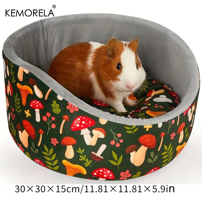KEMORELA Gemütliches Meerschweinchenbett, weiches, waschbares Kuschelbett für kleine Haustiere mit dickem, abnehmbarem Polster, dunkelgrünes Pilzblattmuster-Yabubest - Home & More