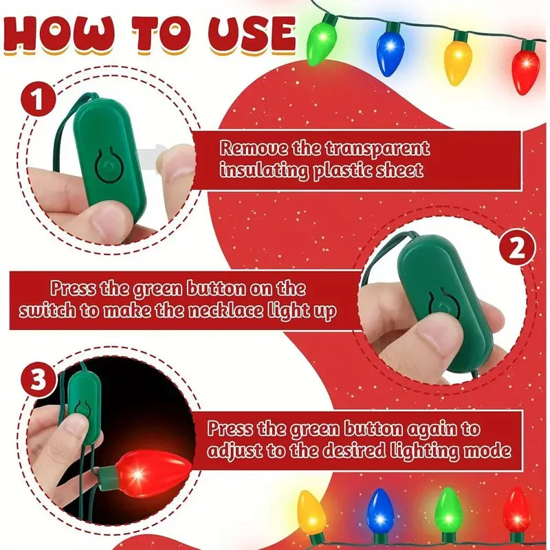 Bunte LED-Leuchten-Halskette mit 9 Glühbirnen für Party- und Feiertagsdeko