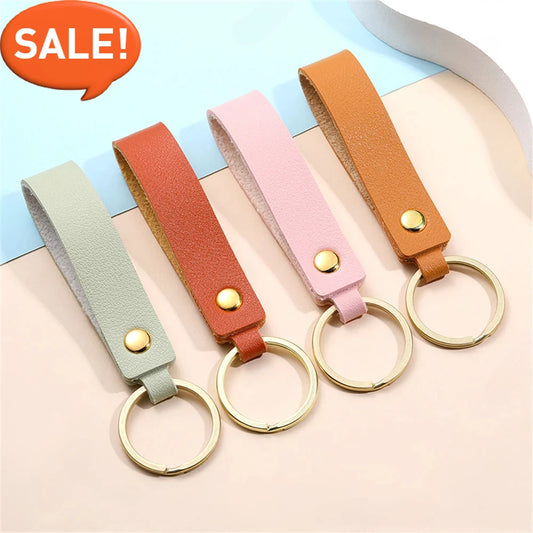 Eleganter PU Leder Schlüsselanhänger mit Metallring für Damen Herren