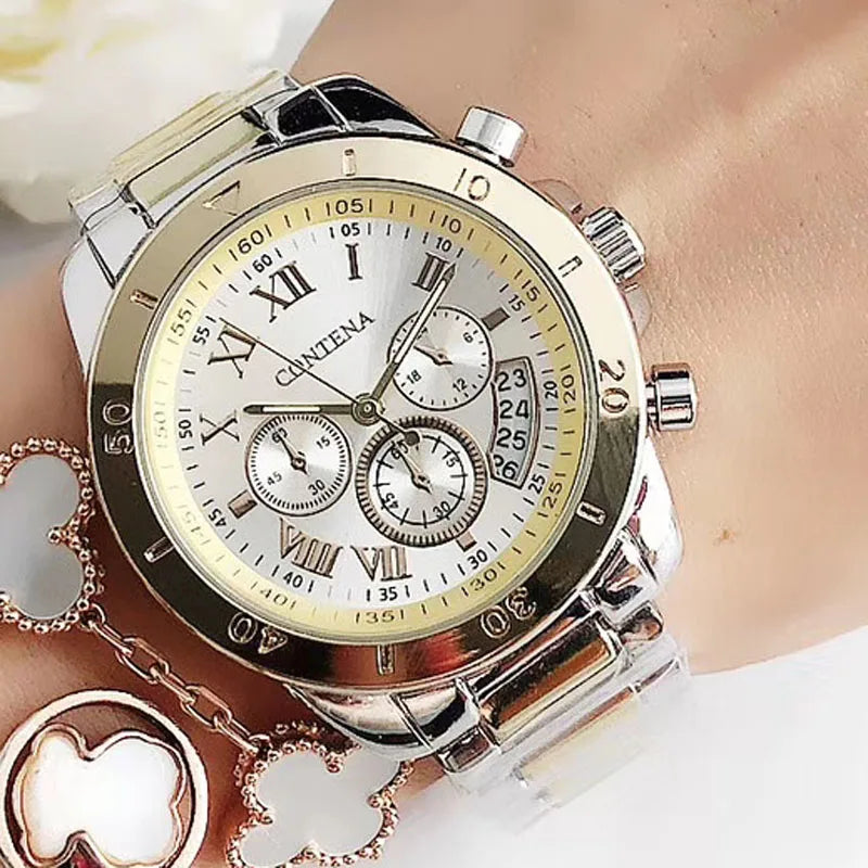 Luxuriöse Damenuhr mit Edelstahlarmband und Quarzuhrwerk, elegant
