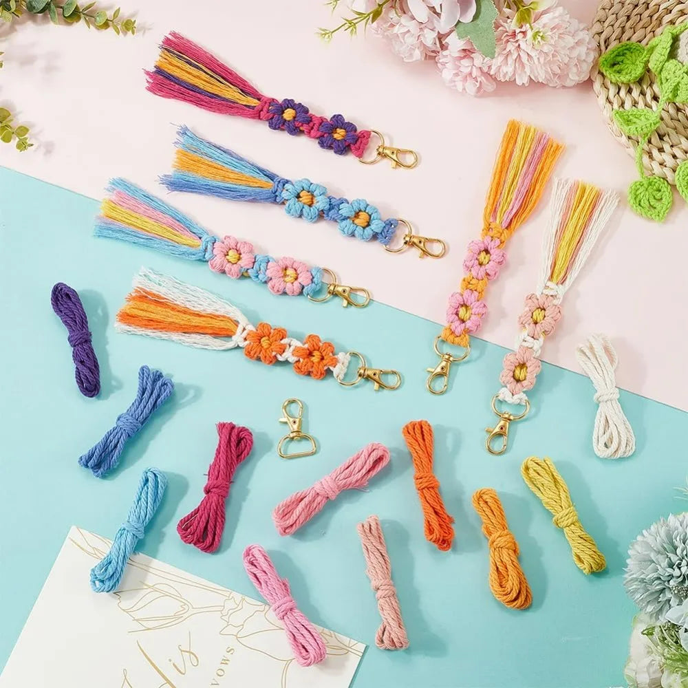 6 Sets Boho Makramee Schlüsselanhänger mit Quaste und Anleitung