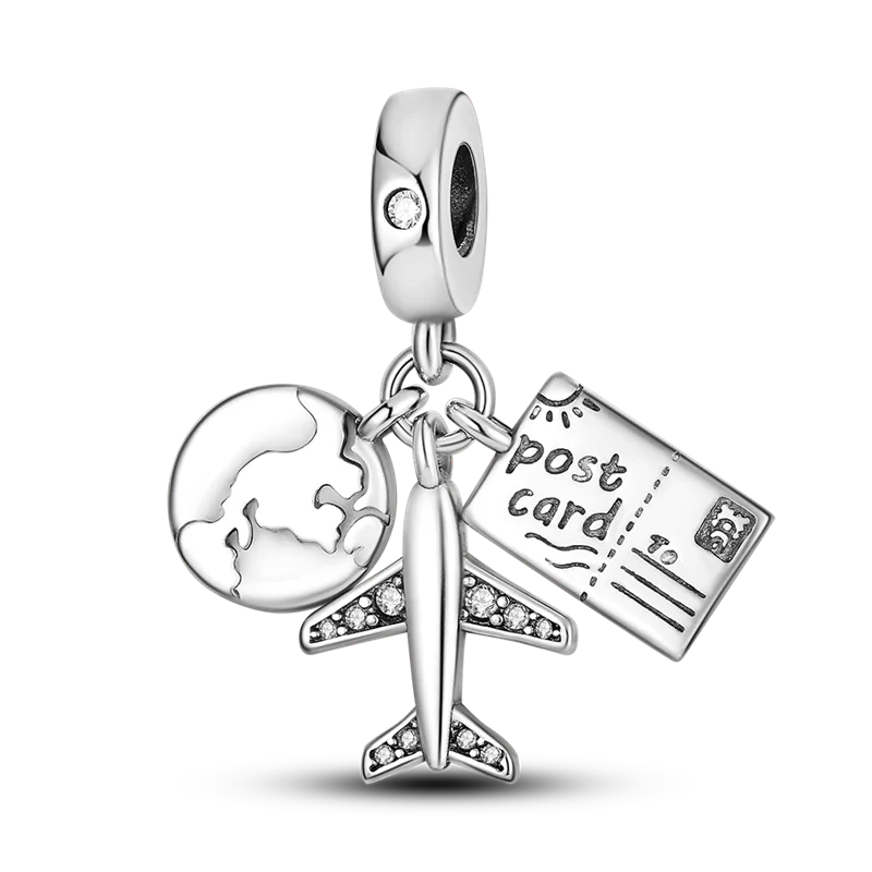 925 Sterling Silber Charm mit rosa Schmetterling - leuchtenden Glühwürmchen