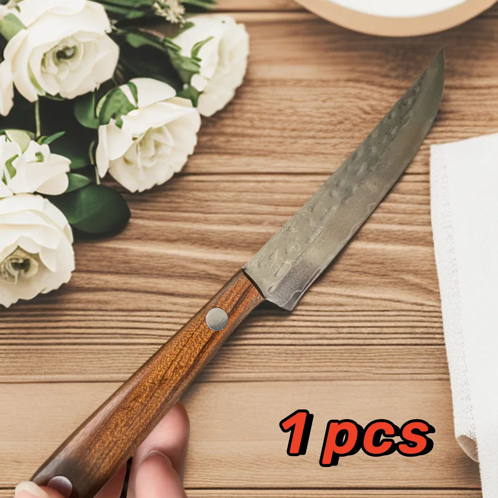 Damaskus Stahl Steakmesser Set mit Massivholz Griff Scharf und Langlebig