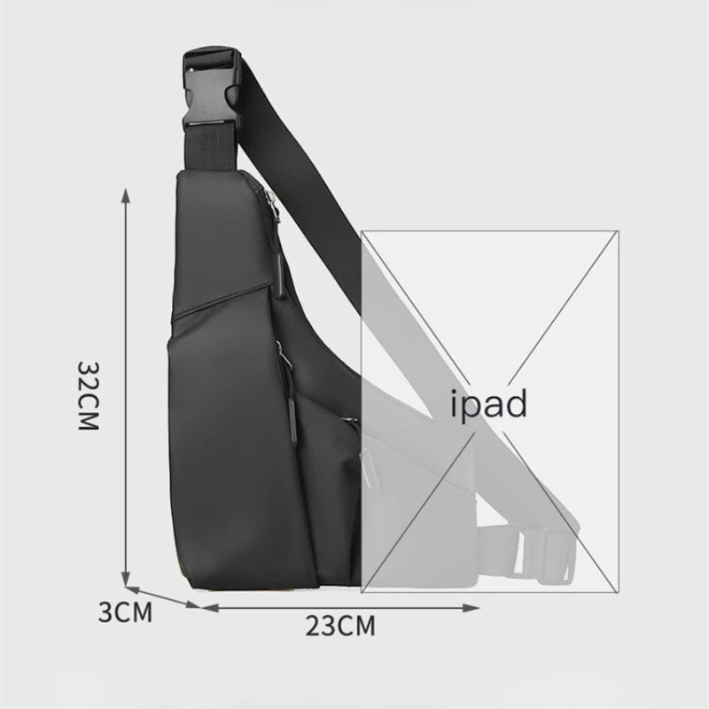 Sicher - Leicht: Anti-Diebstahl Brusttasche Herren aus wasserdichtem Nylon, Schwarz/Grau