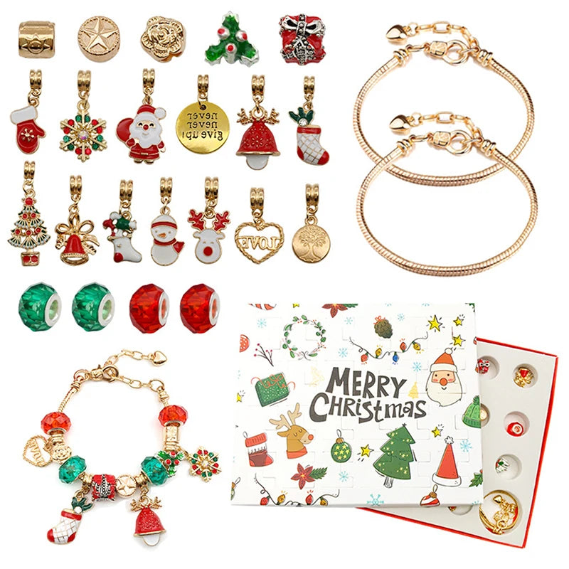 Überraschungs-Blindbox-Set mit 24 kreativen Adventsanhängern und Armbändern
