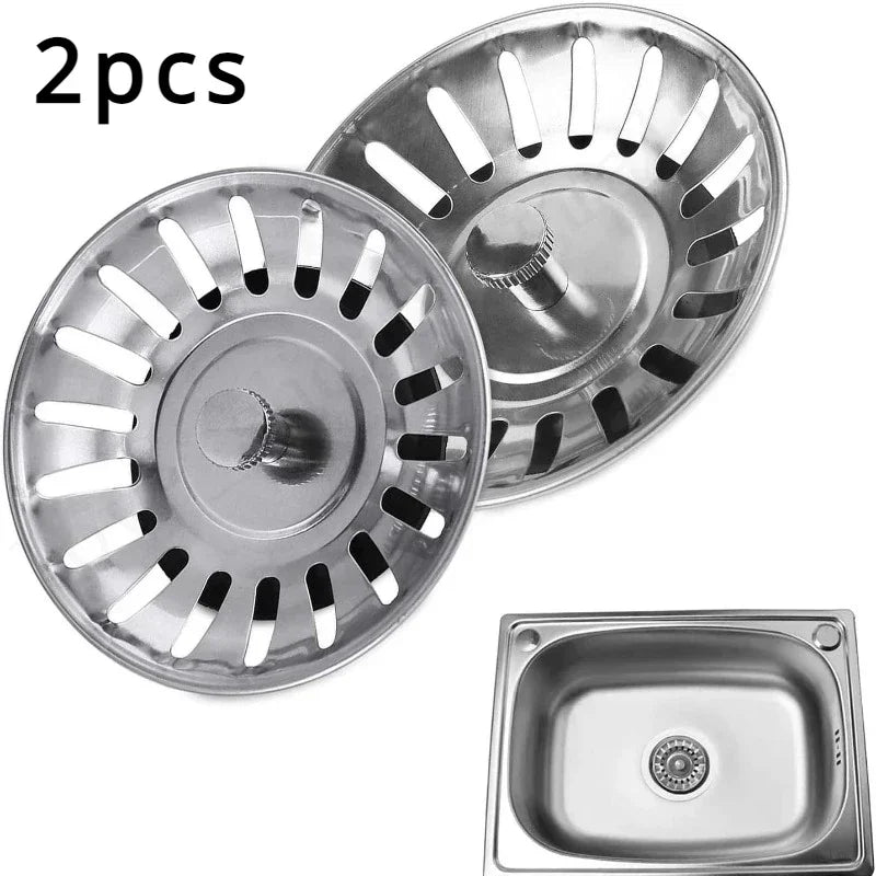 Hygienisches 2er-Set Edelstahl Sieb & Stopper für 8 cm Küchenabfluss, Silber & Gold