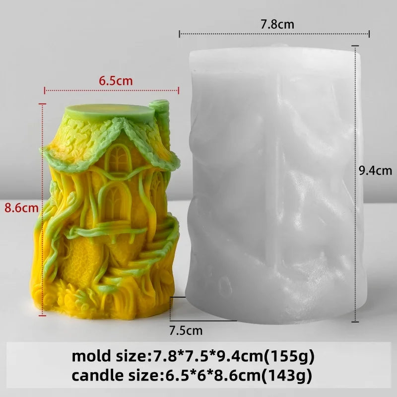 3D Silikonform Baum Haus für Kerzen, Beton, Gips – DIY Geschenk