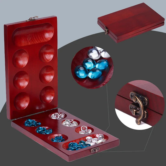 Faltbares Mancala Brettspiel aus Holz für Kinder und Erwachsene