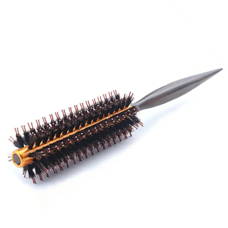 Runde Haarbürste Mit Natürlichen Wildschweinborsten Und Holzgriff Für Styling