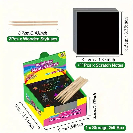 Magische Kratzbilder 100 Blatt – Regenbogen Mini Art Notes DIY Party Zubehör