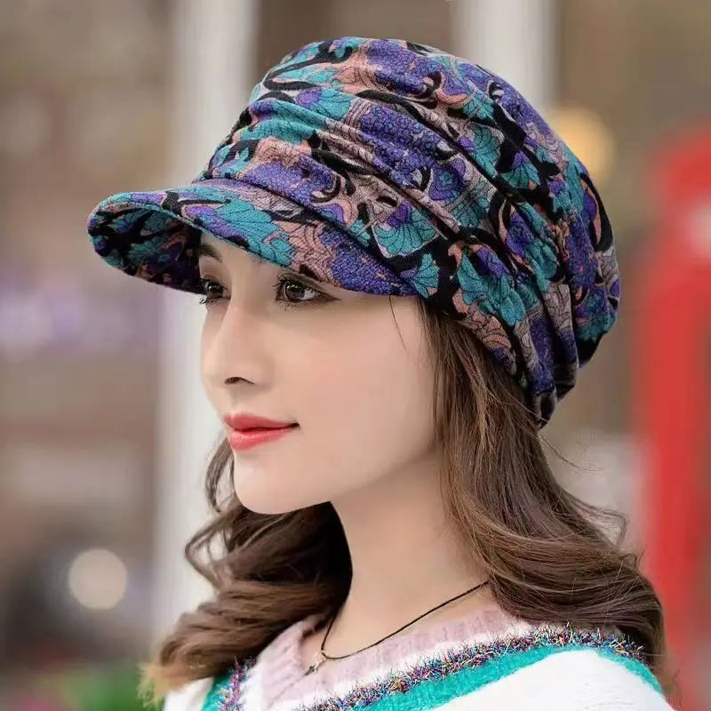 Warme Damen Baseball Kappe Floral Vintage Einstellbar Winter Hut