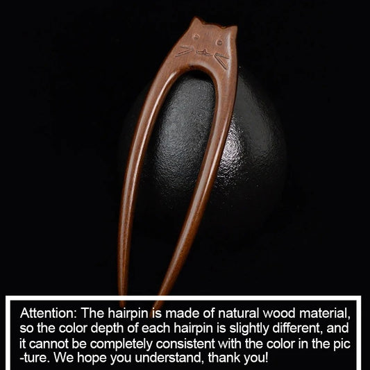 Sandelholz U-Haarnadel Antik Stil mit Katze für Haar Styling Bad Accessoire