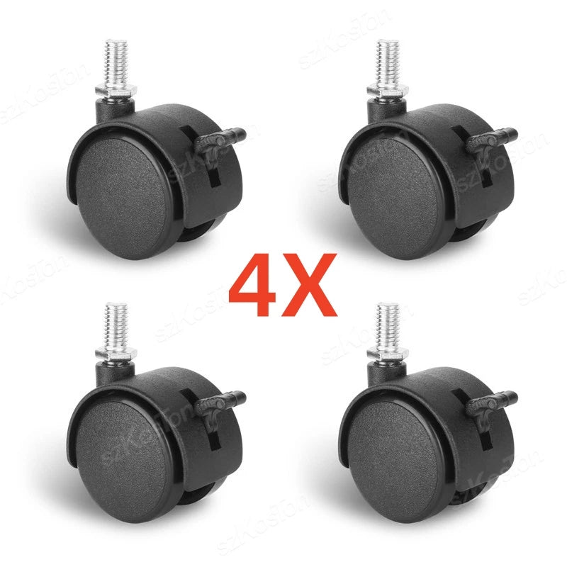 4 Universal Möbel-Fußrollen M8 Gewinde 1,5 Zoll ABS 360° leise Rollen
