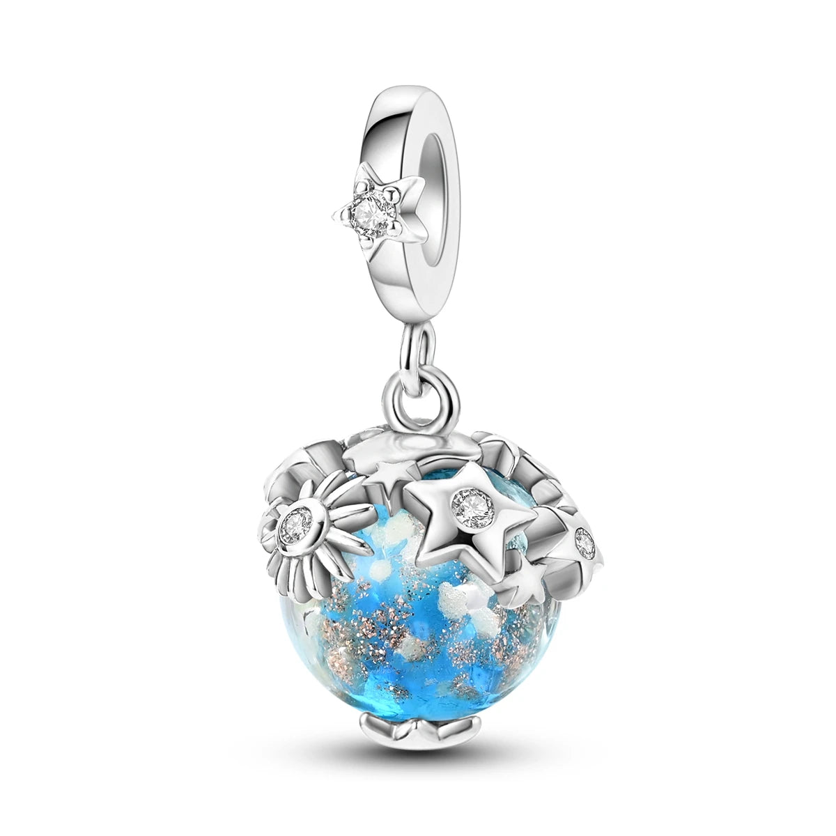 Edler Charm-Anhänger aus 925er Silber mit funkelndem blauem Zirkon – perfekt für DIY-Schmuck
