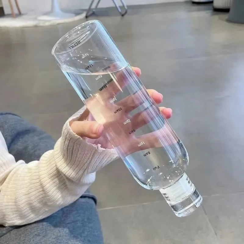 Auslaufsichere 500 ml Sport Wasserflasche mit Zeitmarkierung – Transparent & Robust