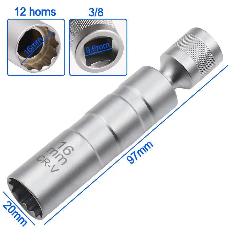 Zündkerzen Steckschlüssel Adapter Set 14mm 16mm Universalgelenk 3/8 Zoll
