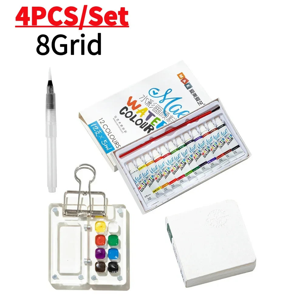 Tragbares Mini Aquarell-Palette Set mit Skizzenbuch und Binder-Clips