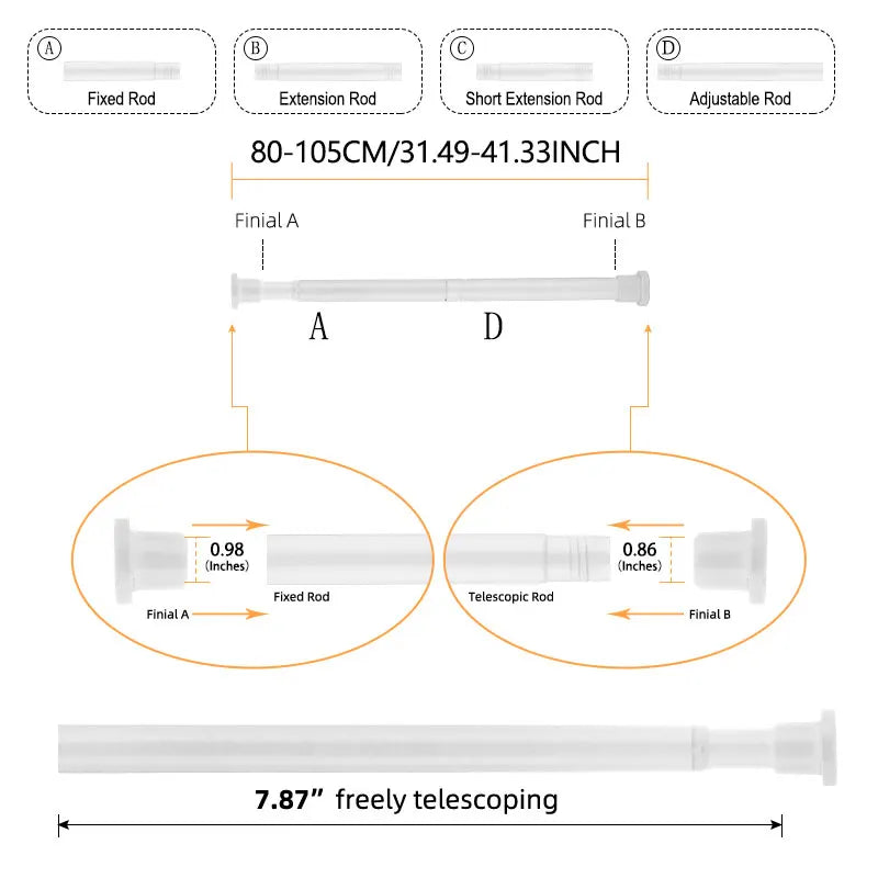 Verstellbare Duschvorhangstange Edelstahl Teleskop 80 bis 240 cm