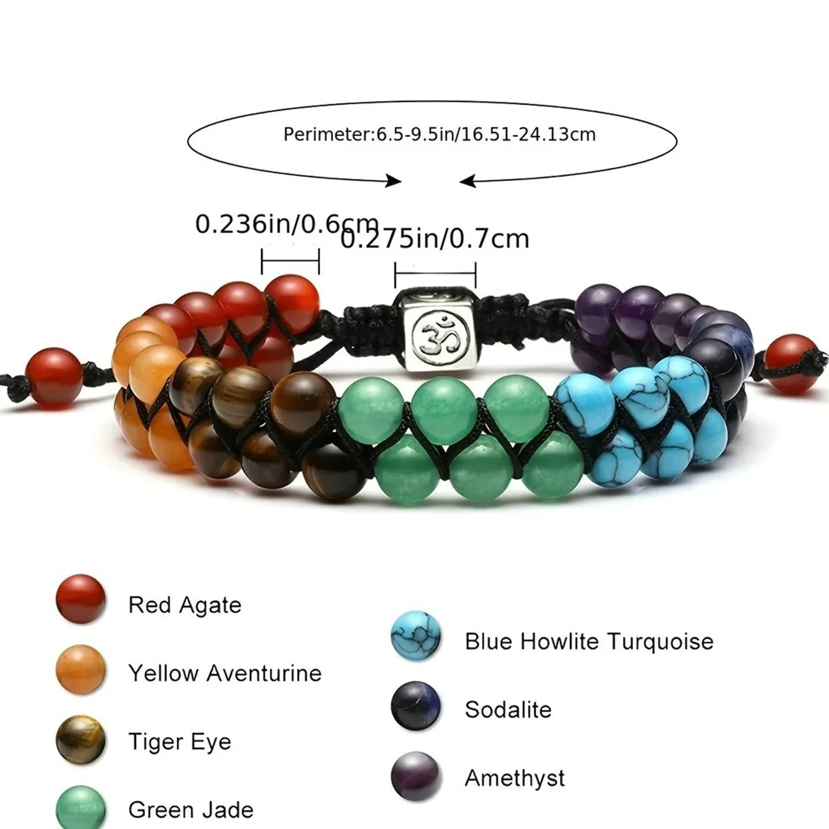 Verstellbares Chakra Kristall-Armband mit geometrischen Steinperlen Damen