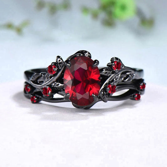 Zweiteiliges Vintage Ring Set mit roten Zirkon Steinen für Damen