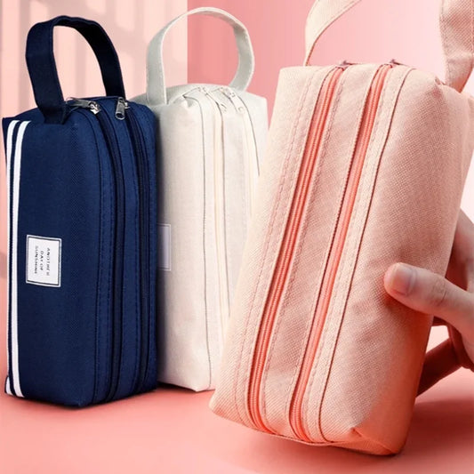 Doppellagiges Federmäppchen aus Segeltuch mit großem Fassungsvermögen