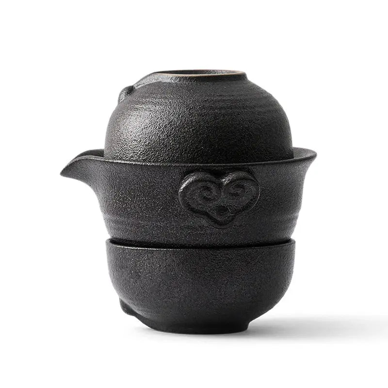 Chinesisches Kung-Fu-Teeset mit Teekanne und 2 Teetassen aus Keramik