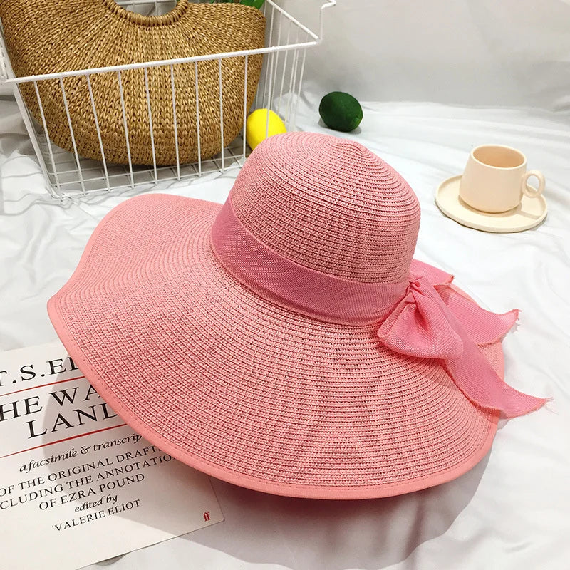 Sonnenschutz - Stil: Gelber Damen Strohhut mit großer 15 cm Krempe