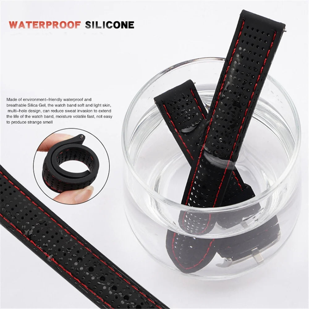 Weiches Silikon-Gummi-Uhrenarmband 20-24 mm, wasserdicht & atmungsaktiv