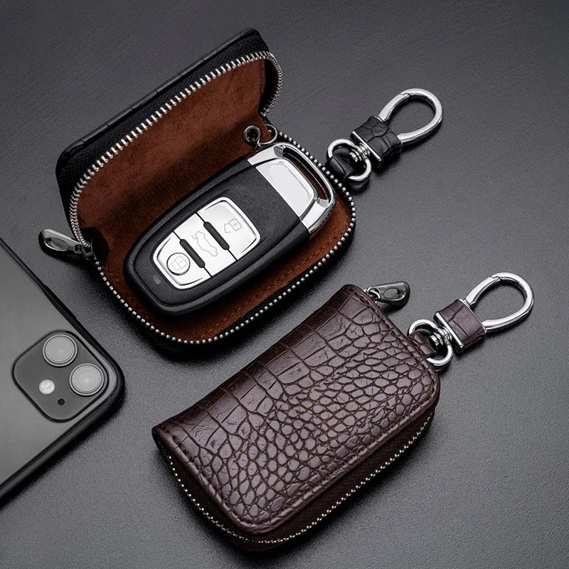 Leder Auto Schlüssel Tasche Universal mit Reißverschluss Schutz