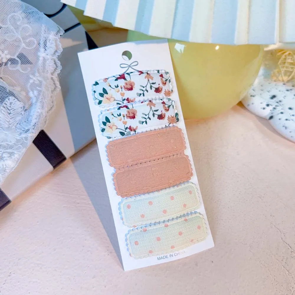 6er Set Haarklammern mit Baumwollstoff Blumenmuster für Mädchen Kinder