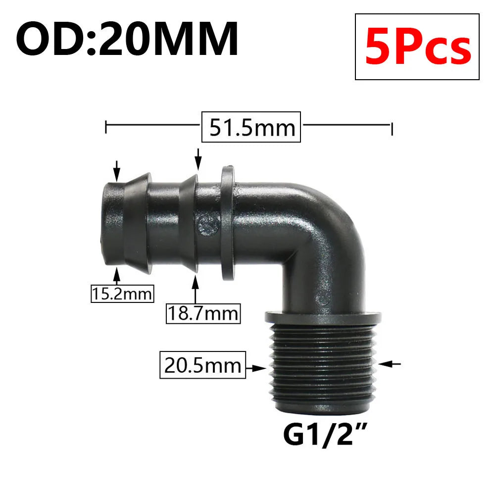 Robustes 5er Set Garten-Schlauchanschlüsse PE 16-32mm mit 1/2-1 Gewinde