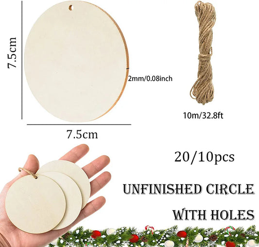 Natürliche runde Holzscheiben 7,5 cm mit Loch – 10 oder 20 Stück DIY-Set