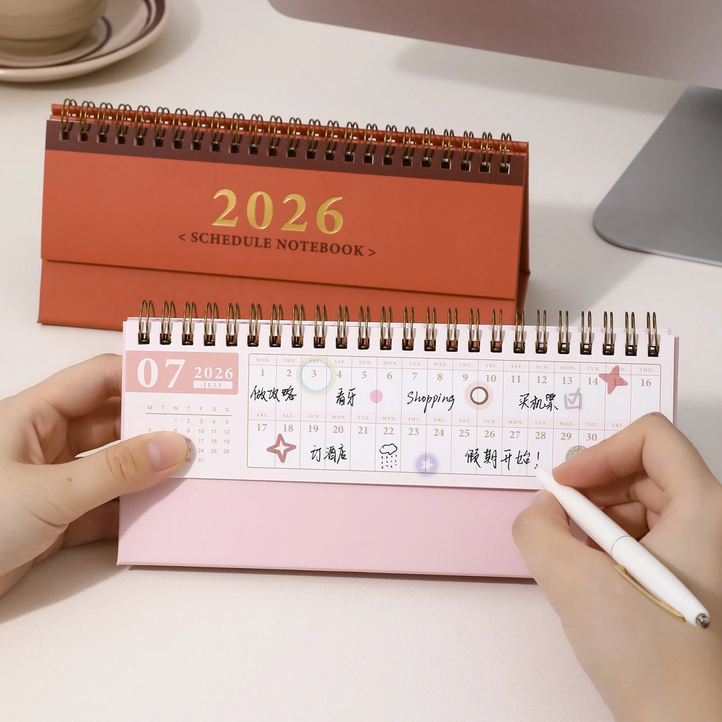 Kawaii 2026 Tisch- - Wandkalender, kompakt 60x210mm, 10/25–12/26, stilvoll organisiert