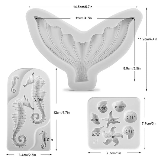 Meerjungfrau Fondant-Form Set 3-tlg.: Flexible Silikonformen für kreative Kuchen