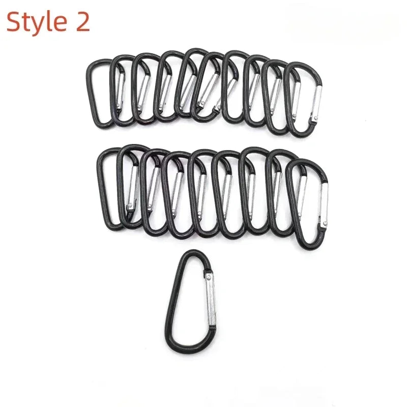 20 Stück schwarze und silberne Karabiner aus Aluminiumlegierung