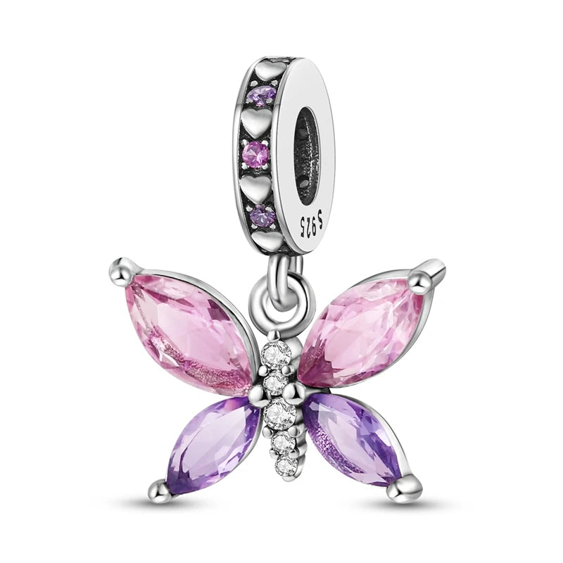 Romantische rosa 925 Silber Charms mit Zirkon – Herz - Parfüm Flasche Set