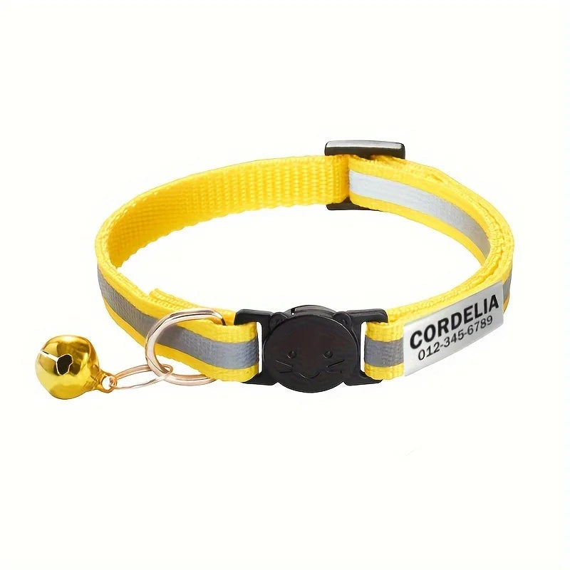 Reflektierendes Katzenhalsband mit Namensschild und Glöckchen, personalisierbar