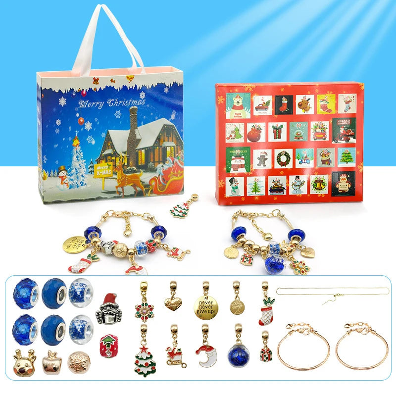 Überraschungs-Blindbox-Set mit 24 kreativen Adventsanhängern und Armbändern