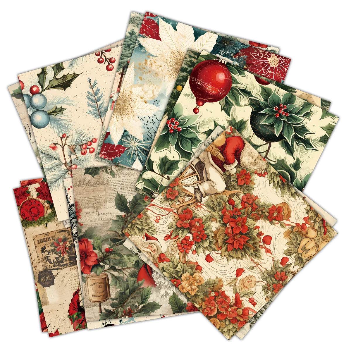 12 Blatt Retro Weihnachts Scrapbook Papierset mit Hello Santa Design